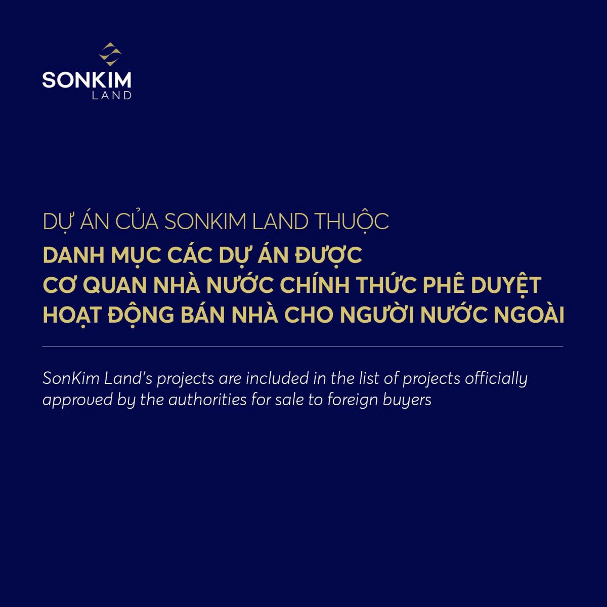 SONKIM LAND’S PROJECTS INCLUDED IN THE LIST OF PROJECTS OFFICIALLY APPROVED BY THE AUTHORITIES FOR SALE TO FOREIGN BUYERS